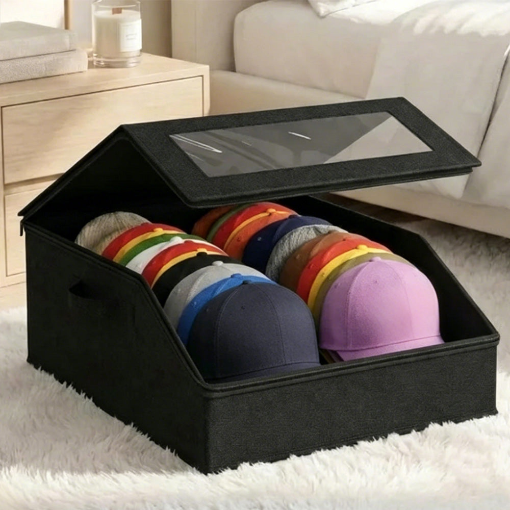 Large Capacity Hat Organizer Box Holds 30 Hats for Baseball Cap -Dark Grey
