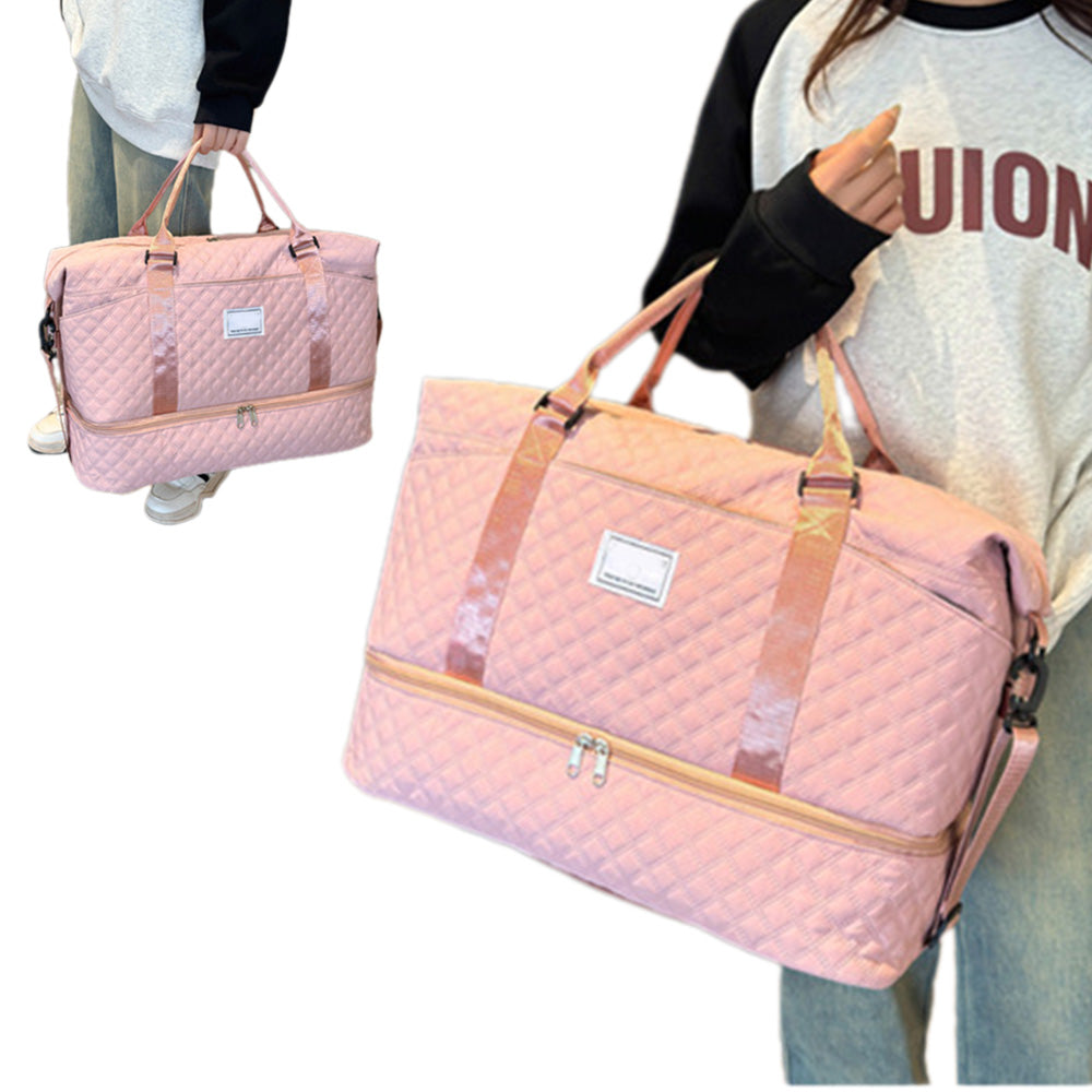 2Pcs Travel Duffle Bag Weekender Bags for Women with Shoe Compartment Hospital Bags-Pink
