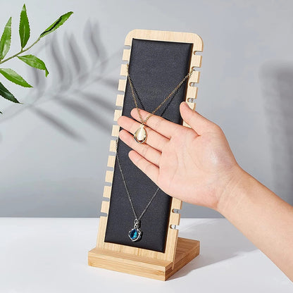 Bamboo Necklace Display Stand for Vendor-Black Leather