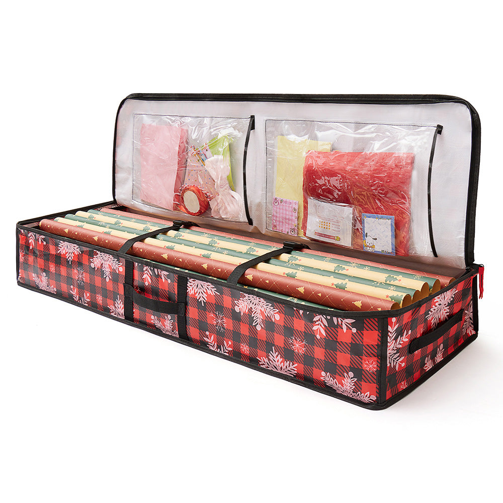 Large Capacity PE Gift Wrap Storage Bag with Zipper & Carry Handles Red
