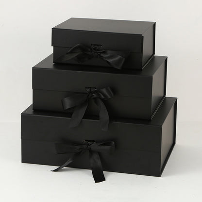 Luxury Foldable Gift Box with Easy Attached Lid and Ribbon - Black