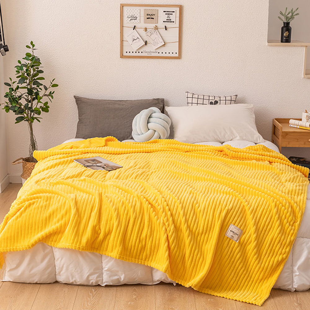 Solid Soft Stripe Pattern Throw Blanket Nap Blanket Sofa Bedding Blanket for All Season Yellow