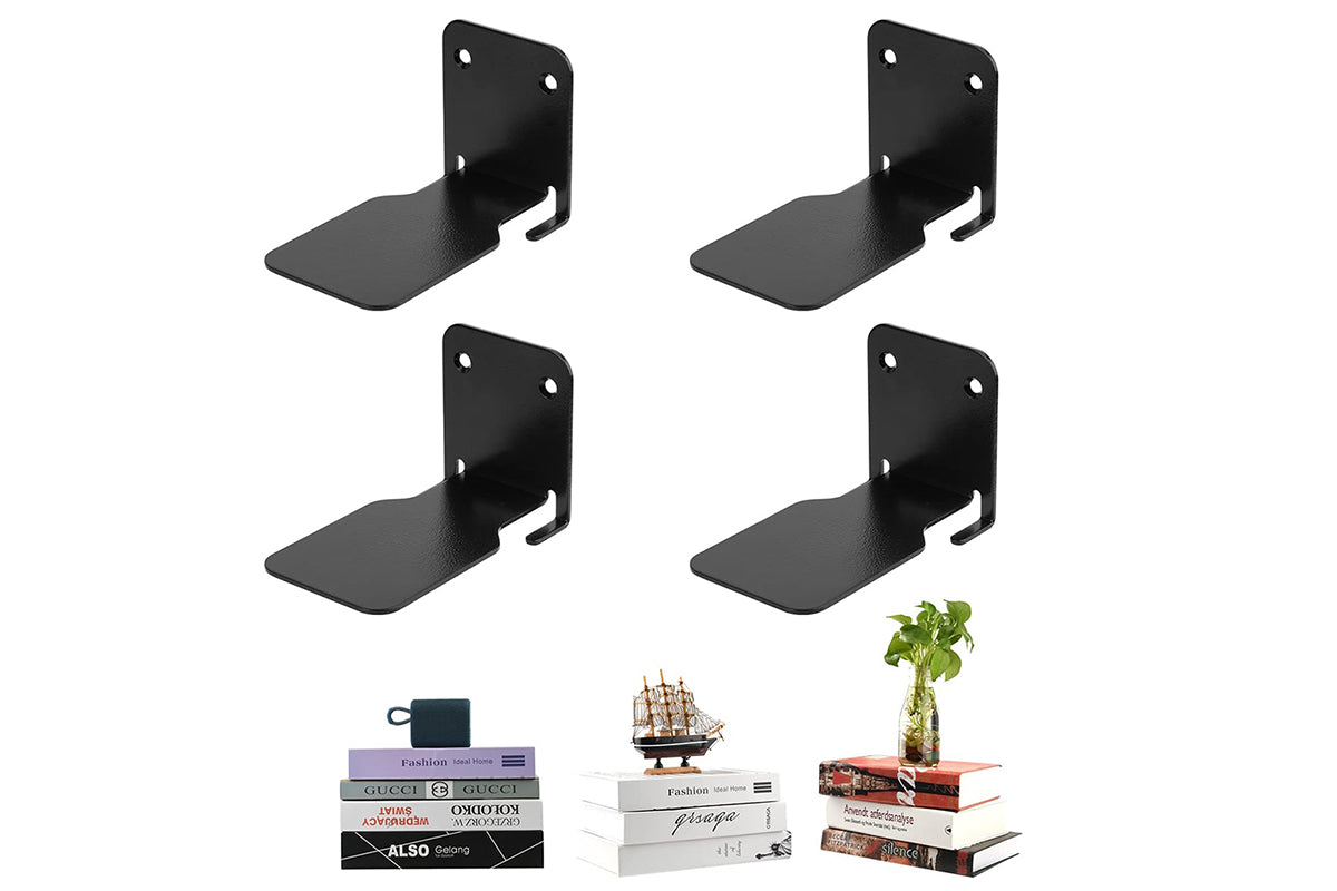 4Pcs Wall Mounted Invisible Floating Bookshelf Book Display Black