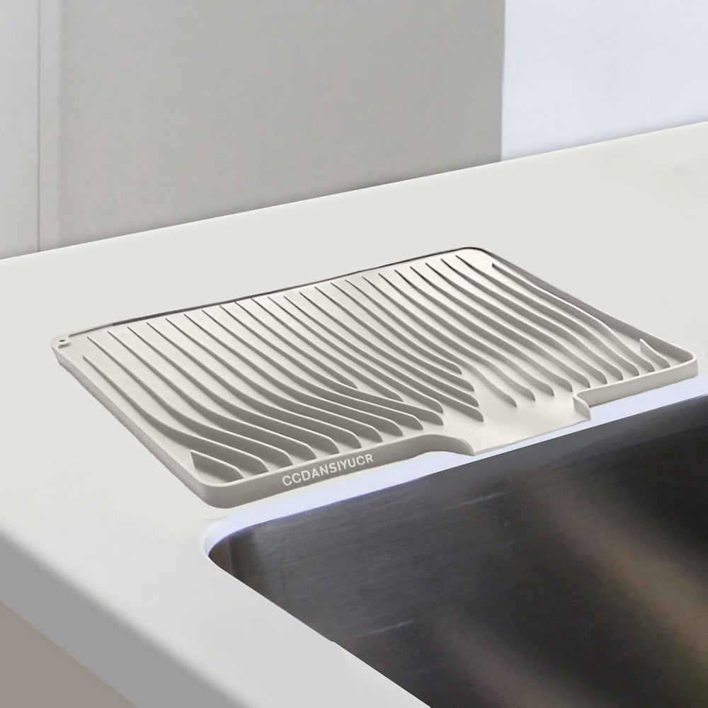 Silicone Dish Drainers Mat Non-Slip Dish Drying Tray for Kitchen Counter-Beige