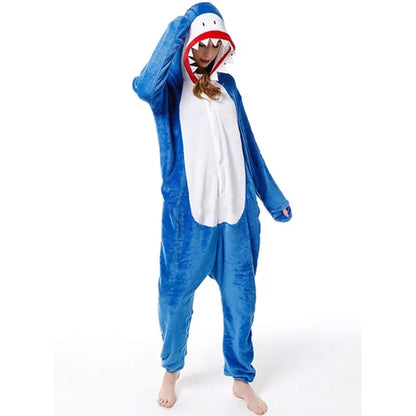 Adult Onesie Hoodie Animal Costume Pajamas Winter One-Piece Cosplay Sleepwear Blue