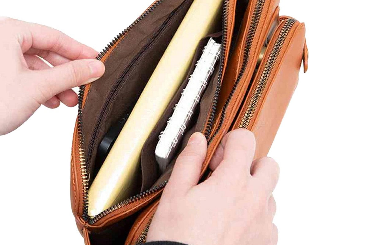 Soft Trendy Three Layer PU Leather Crossbody Purse Shoulder Bag Handbags-Brown