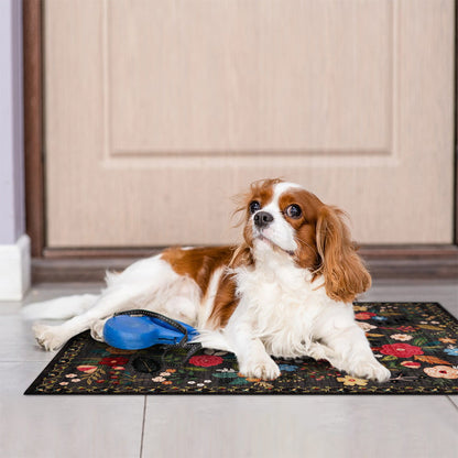 Floral Door Mat Non-slip Floor Mat for Entryway Kitchen Room Black