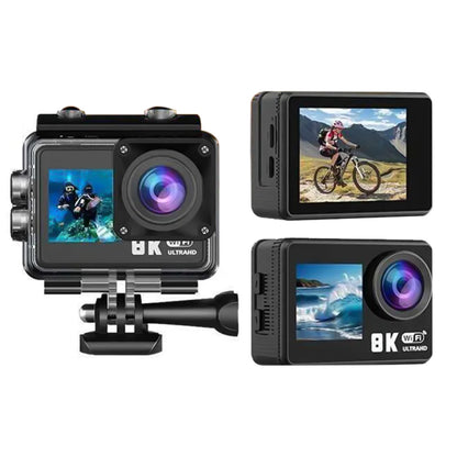8K 30FPS Action Camera with Waterproof Case Dual Screens and EIS Stabilization