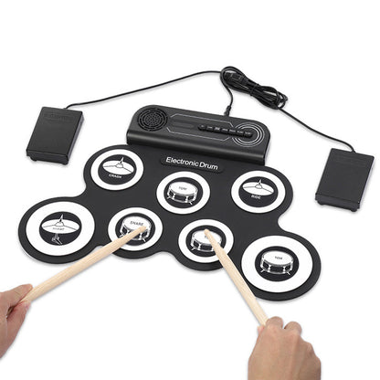 Electric Drum Set Kids Drum Pad and Sticks Portable Roll Up Drums Practice Pad