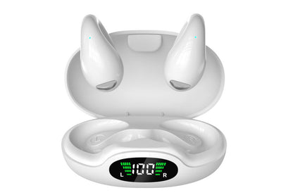Open Ear Earbuds Ergonomic Clip-On Earbuds Bone Conduction Over-The-Ear Headphones-White