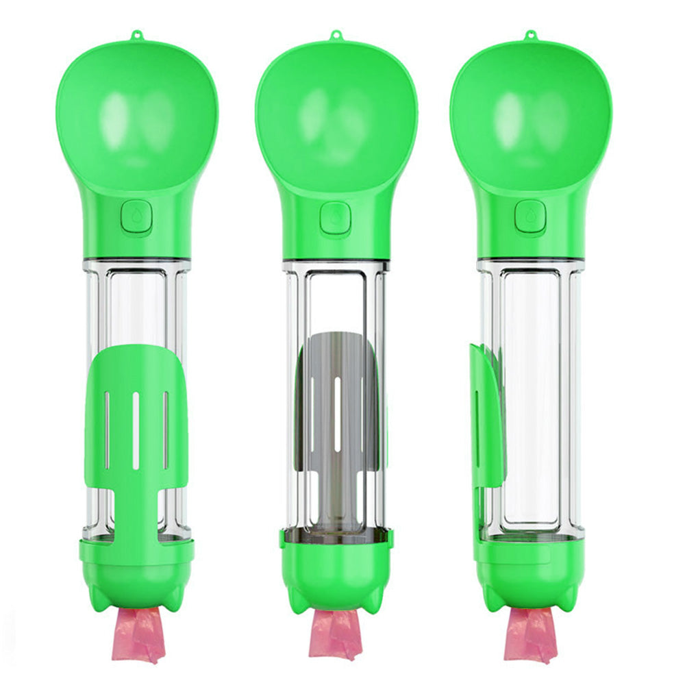 4 in 1 Pet Feeder Dog Cat Puppy Water Bottle Cup with Poop Bag Holder for Yorkie-Green