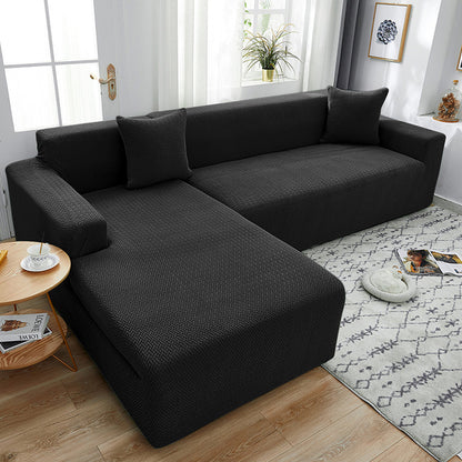 Elastic Full-Cover T-Shaped Jacquard Universal Sofa Slipcover for 1-4 Seater-Black