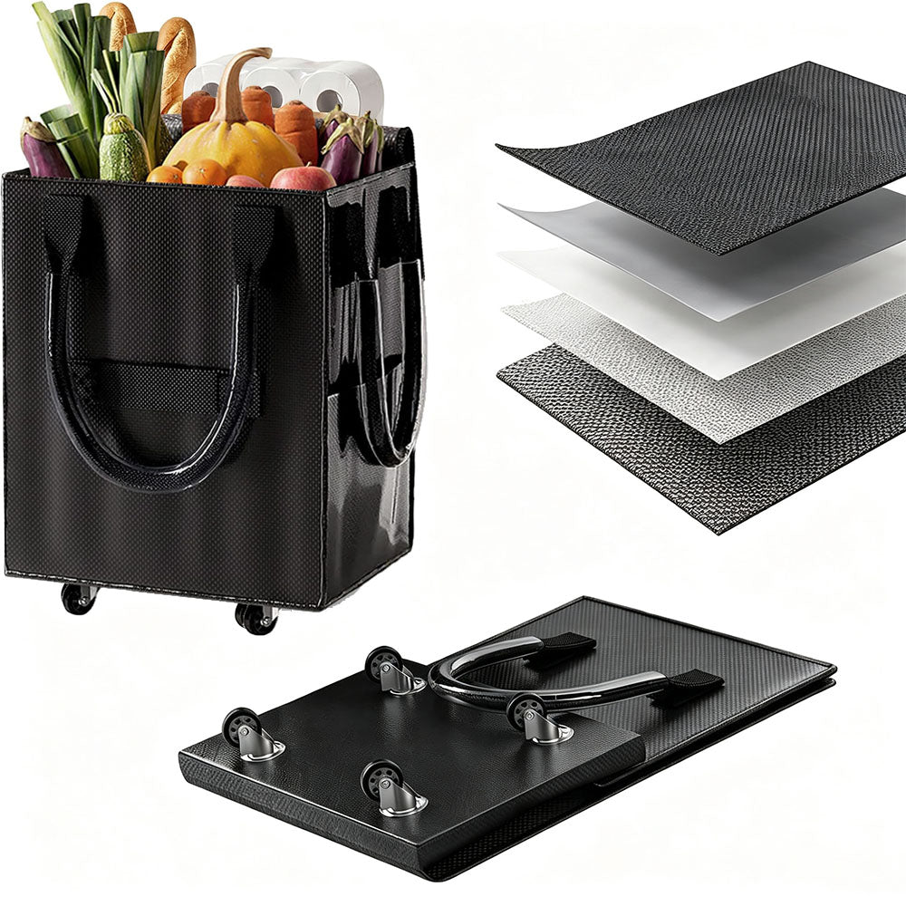 Reusable Grocery Bag Foldable Rolling Shopping Tote Bag - Black