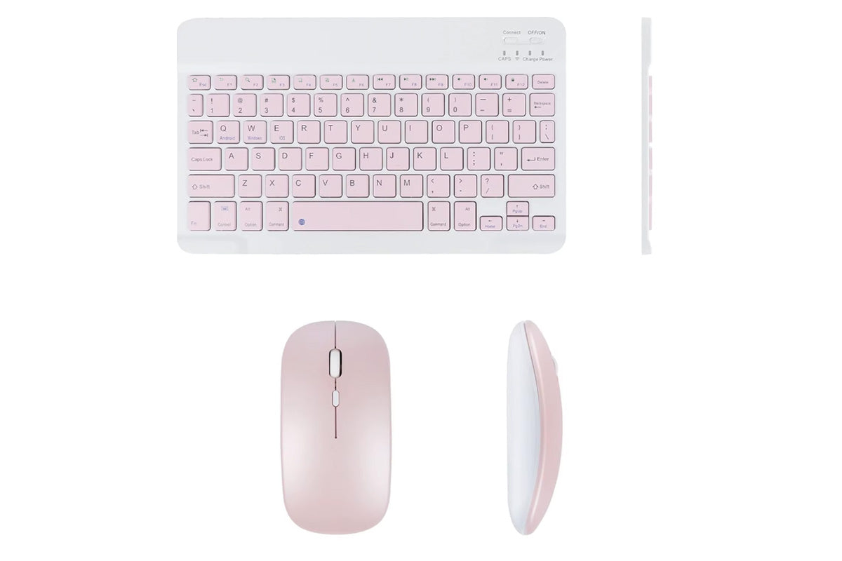Ultra Slim Portable Wireless Bluetooth Keyboard Mouse Combo for Tablet Laptop -Pink