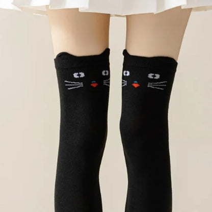 Pair of Cat Shape Warm Thigh High Over Knees Stockings Long Socks for Girls Black
