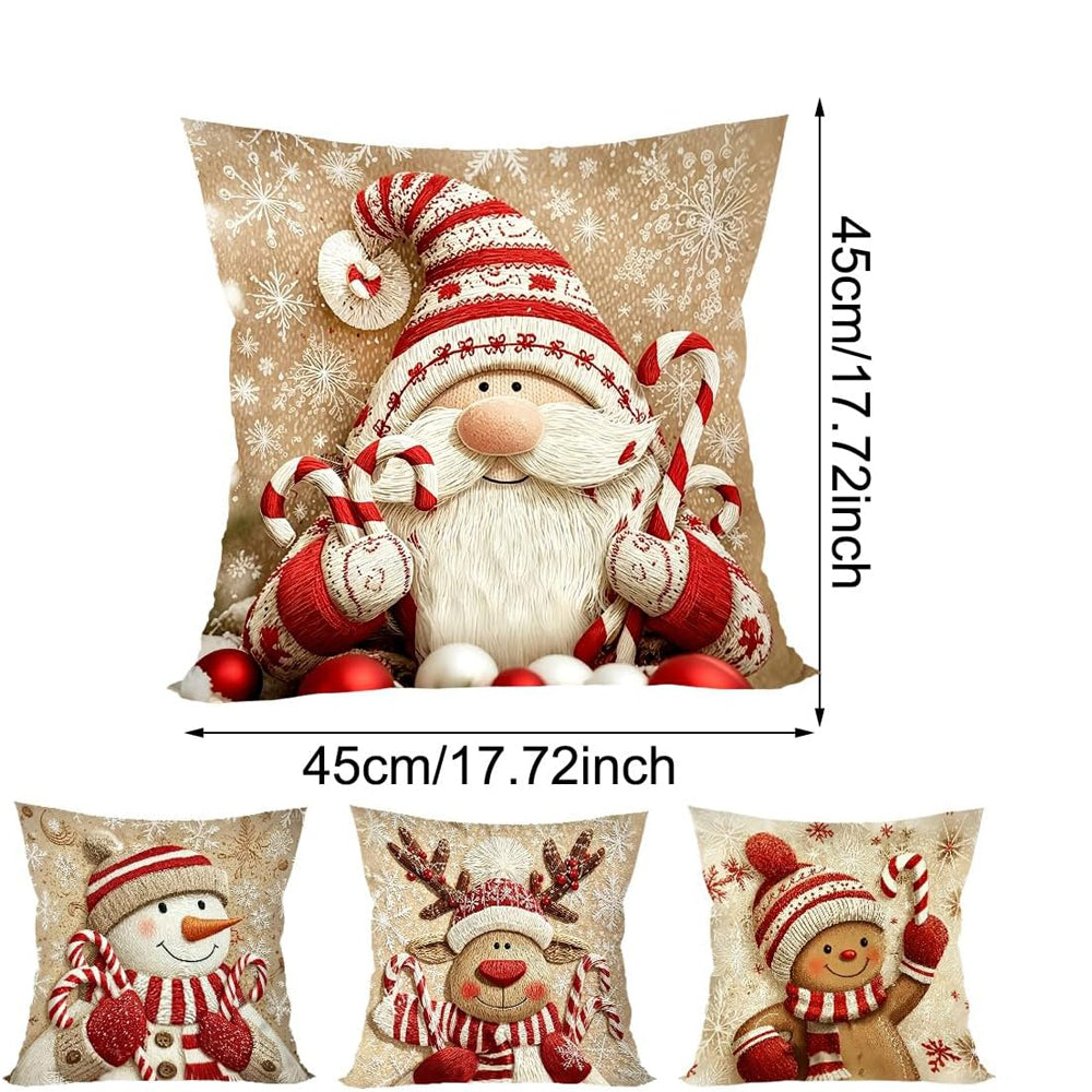 4 Pack 45x45cm Christmas Pillow Covers Plush Pillowcase - Khaki