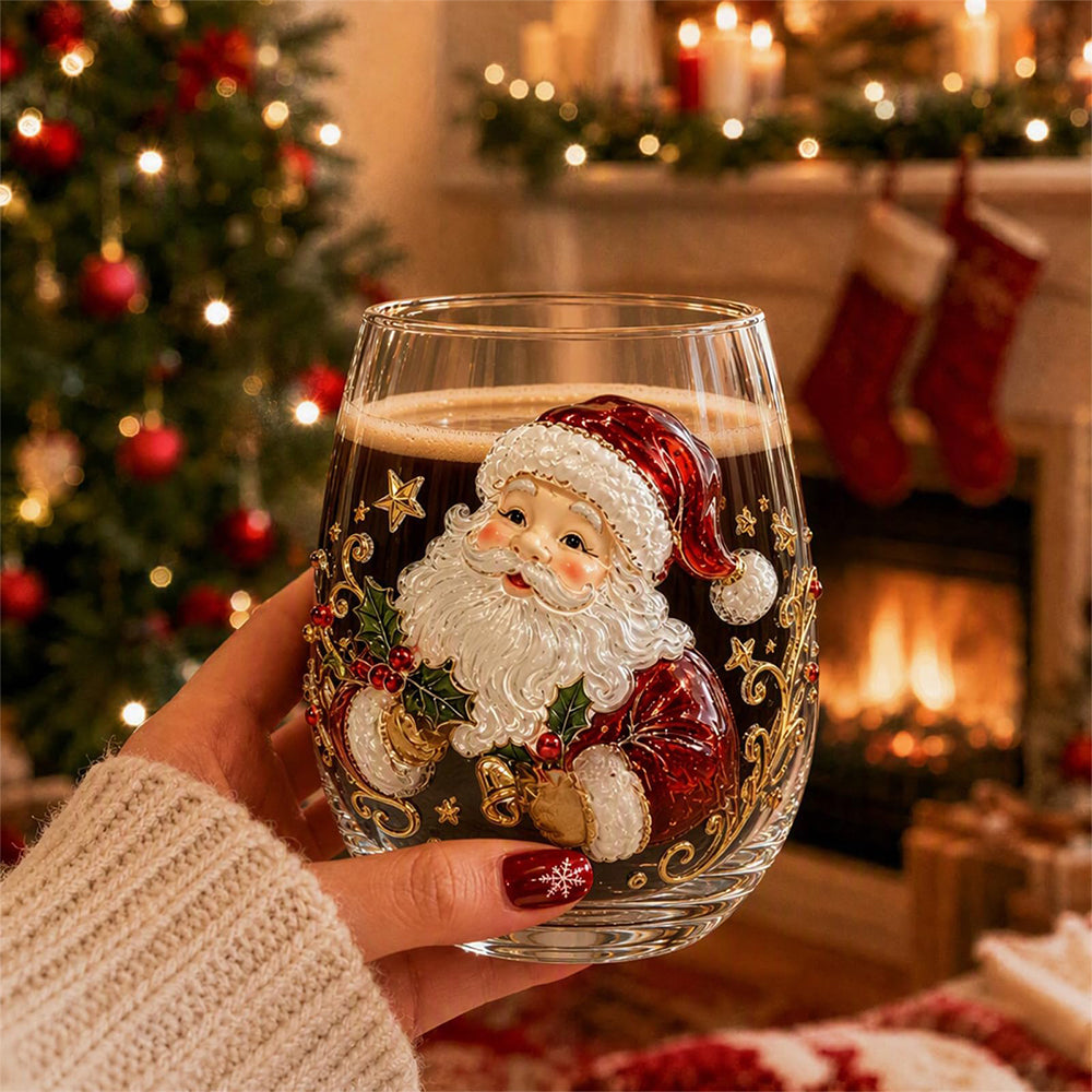 Christmas Embossed Whiskey Glass Christmas Whiskey Glass - Santa Claus