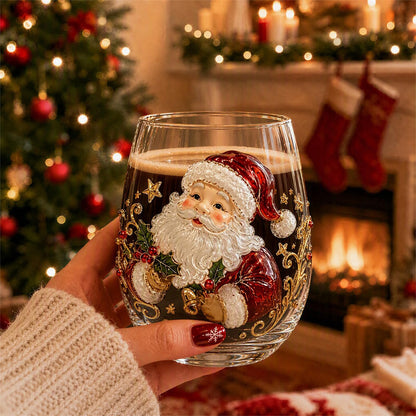 Christmas Embossed Whiskey Glass Christmas Whiskey Glass - Santa Claus