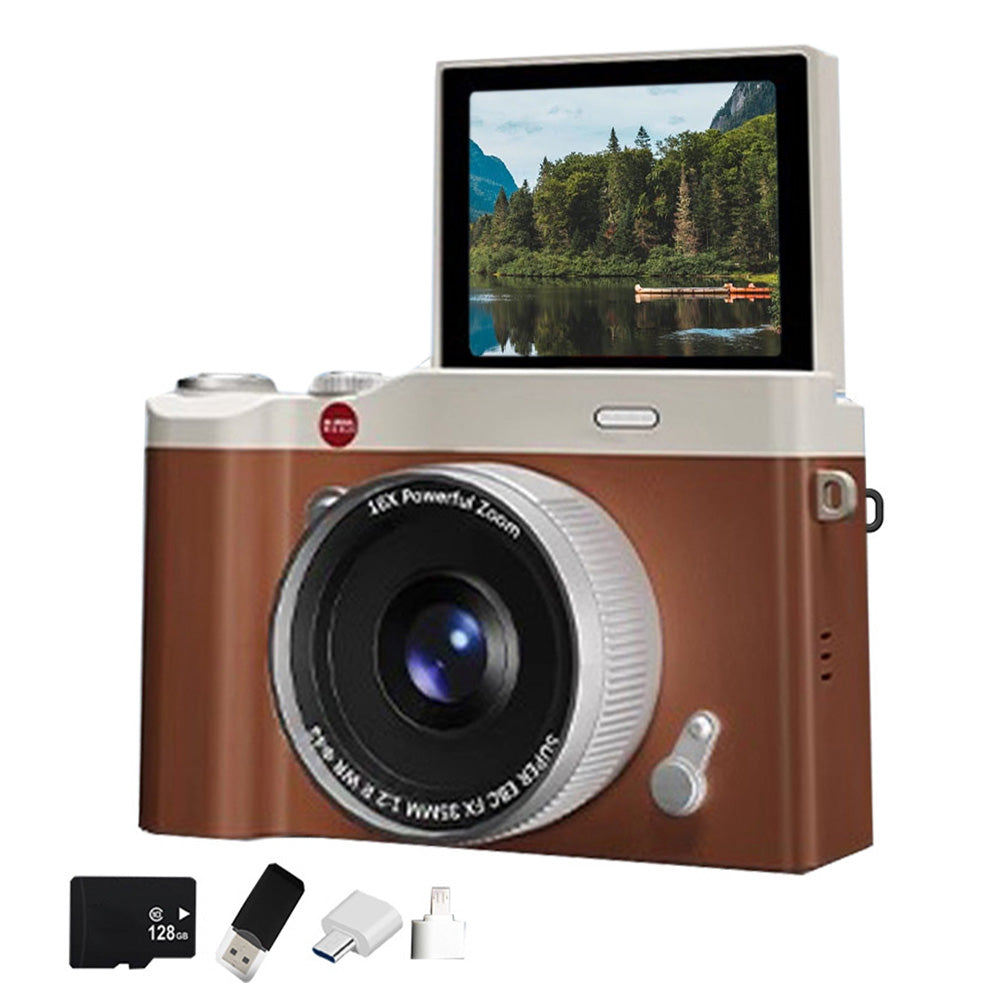 4K 64MP Vlogging Camera with Flip Screen & 16X Digital Zoom Brown