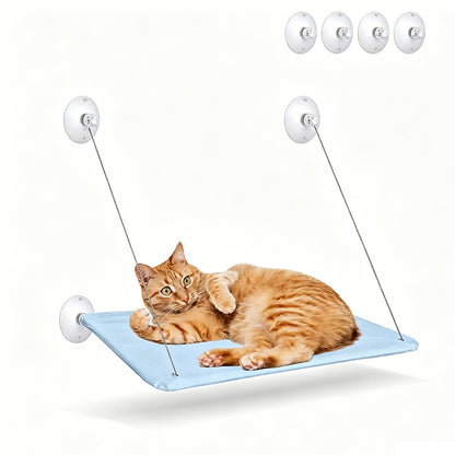 Strong Suction Cup Cat Window Hammock Breathable Mesh Cat Bed for Glass Window-Blue