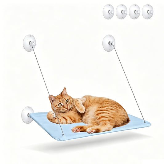 Strong Suction Cup Cat Window Hammock Breathable Mesh Cat Bed for Glass Window-Blue