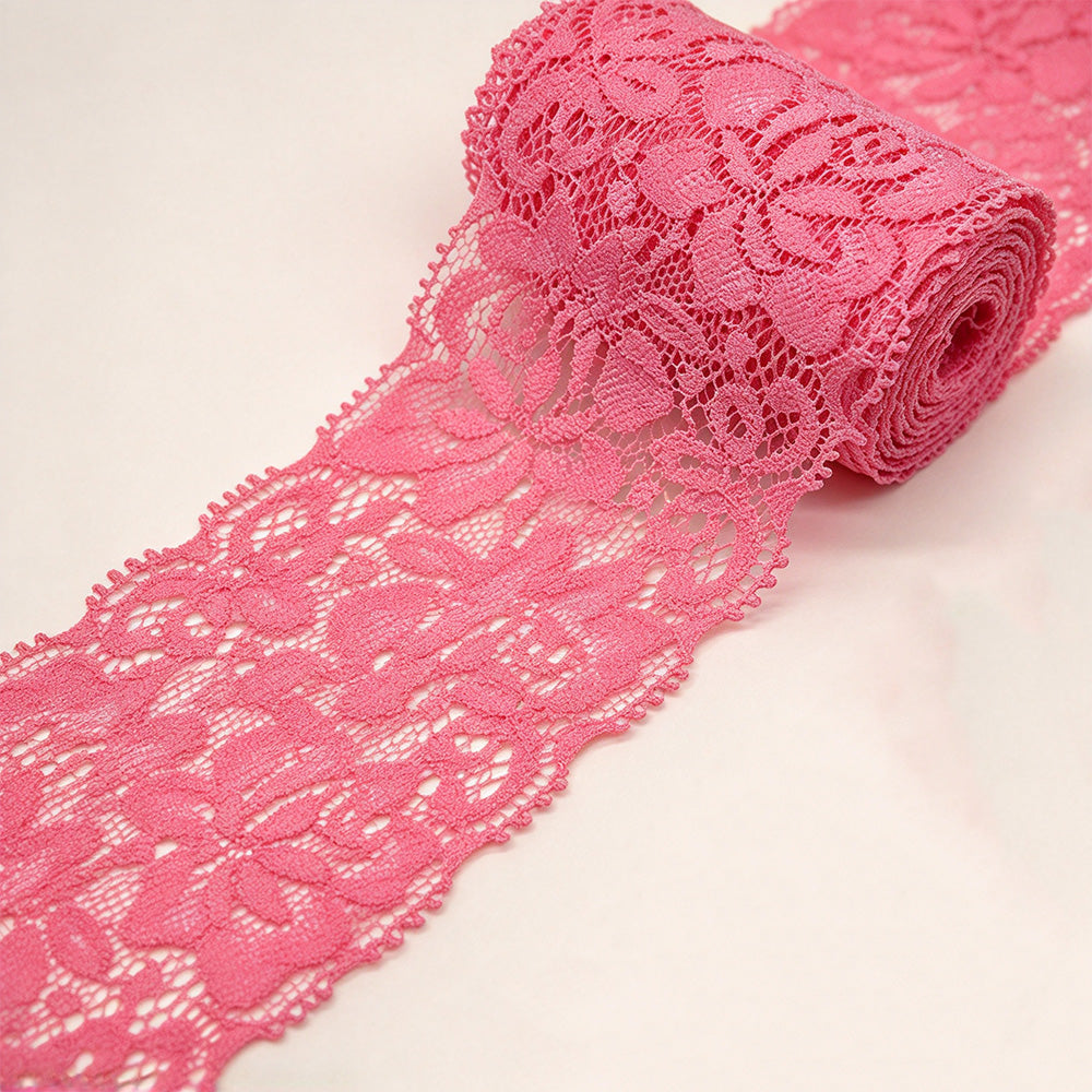 10 Yards Elastic Floral Lace Trim Stretch Ribbon for Sewing and DIY Crafts - Pink
