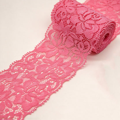10 Yards Elastic Floral Lace Trim Stretch Ribbon for Sewing and DIY Crafts - Pink