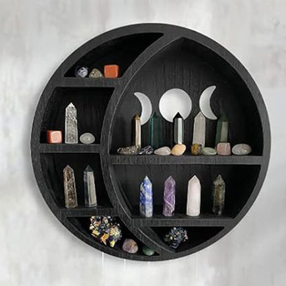 Wooden Shelf Halloween Crystal Display Shelf Decor-Round Moon