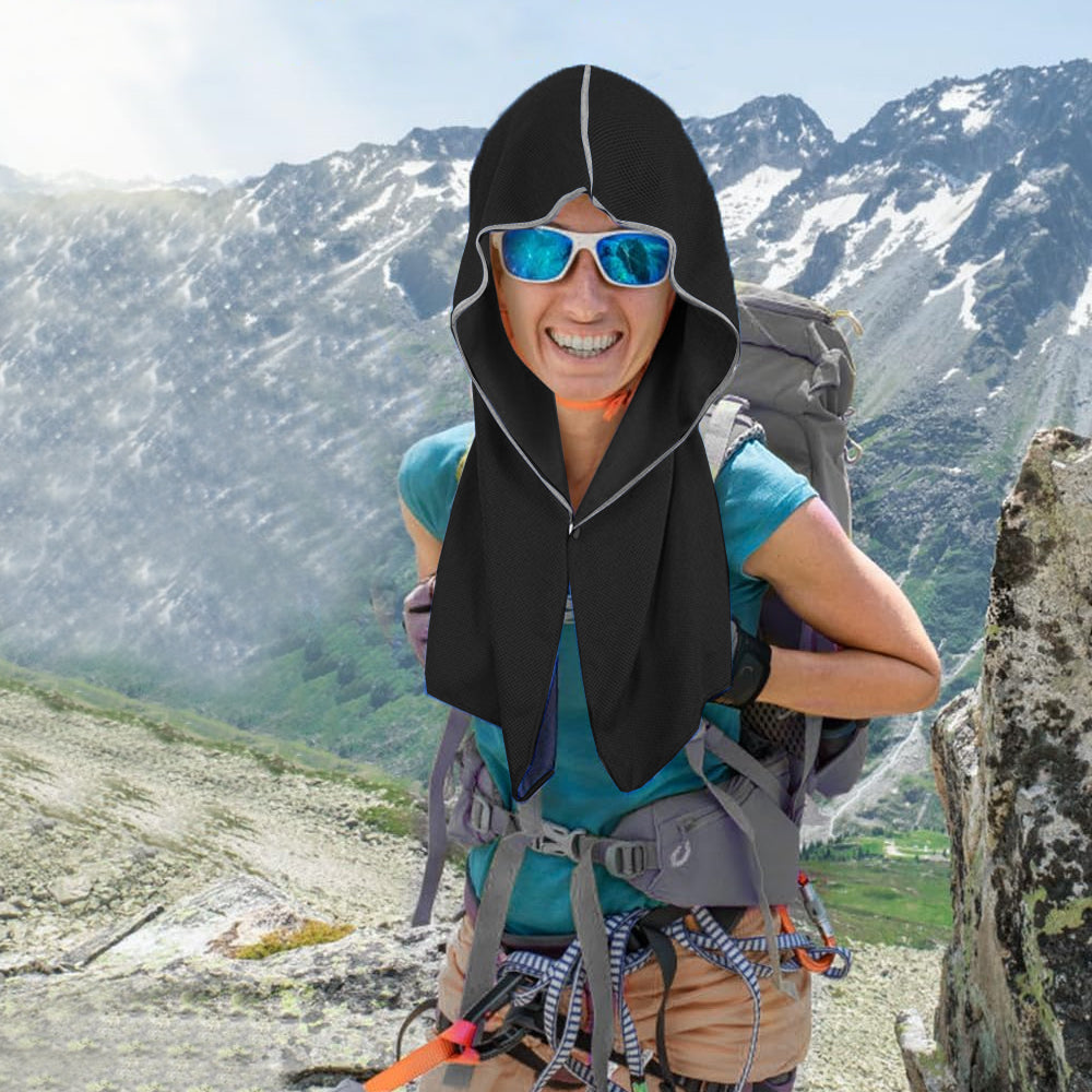 Cooling Hoodie Towel Neck Wrag Sport Cooling Towel for  Workout Camping Cycling Black