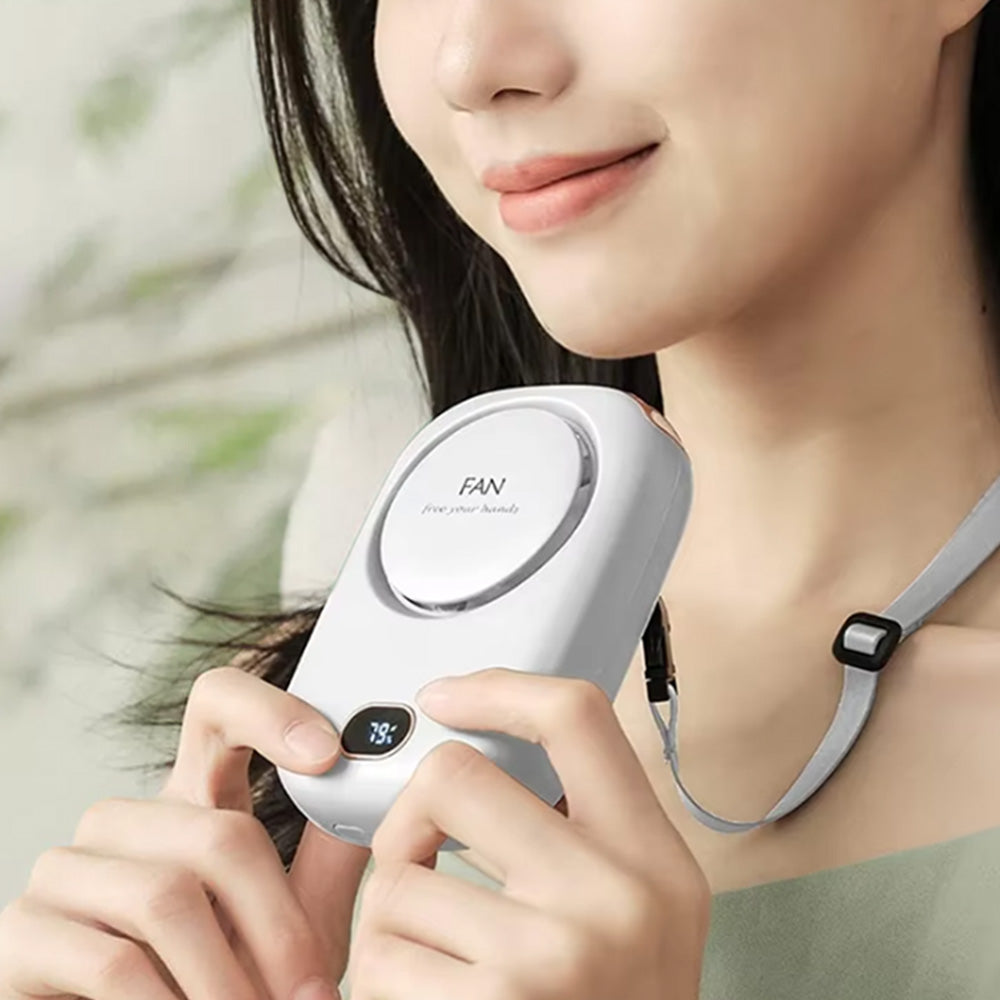 Portable Summer Cooling Fan with Lanyard USB Rechargeable Desk Fan Mini Cooling Travel Hanging Fan White