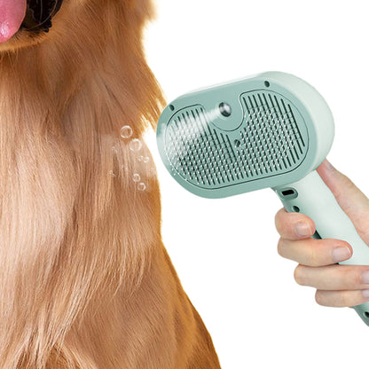 Pet Steam Brush Cat Dog Spray Hair Removal Comb for Shedding Grooming Green