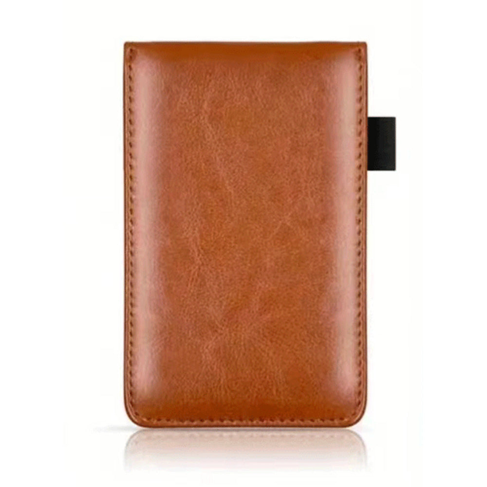 A7 Mini Pocket Notebook PU Leather Notepad with Pen Holder Card Slot-Brown