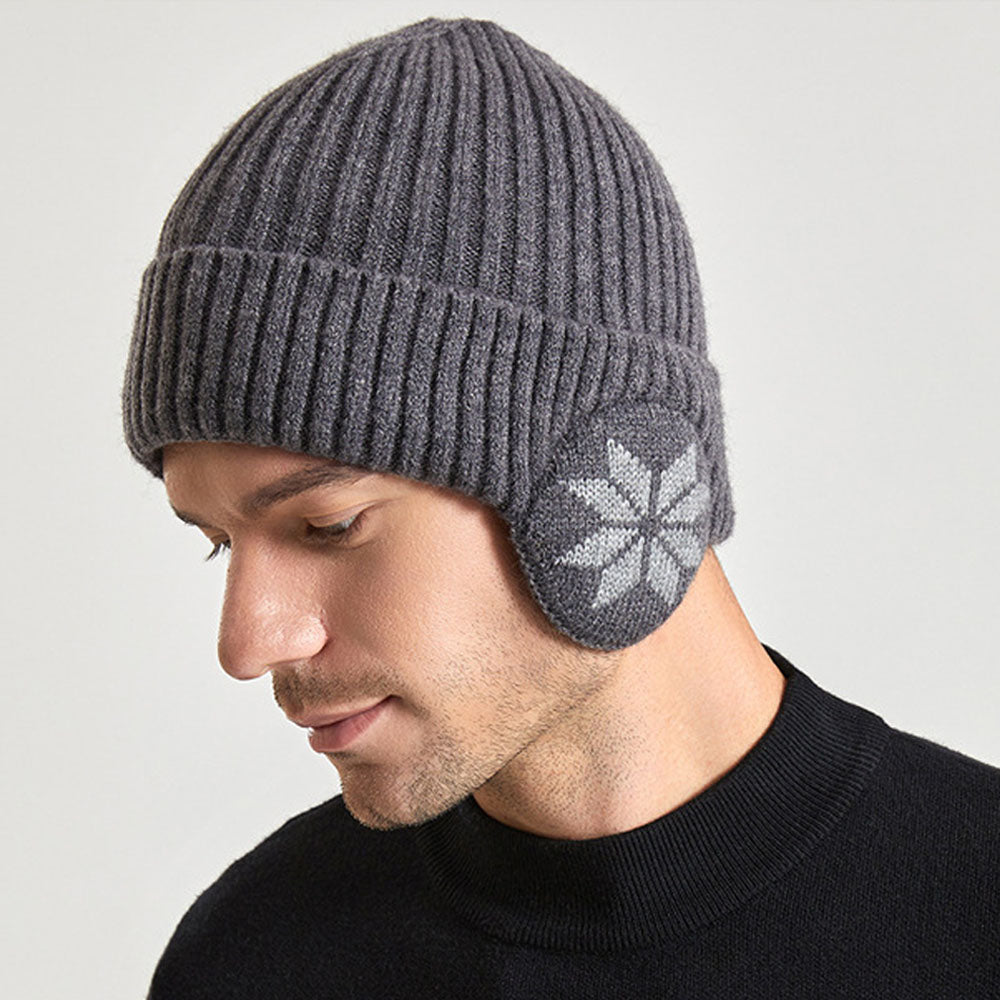 Unisex Winter Knit Earflap Beanie Hat Warm Ear Flap Hat with Knit Brimmed Ski Cap Gray