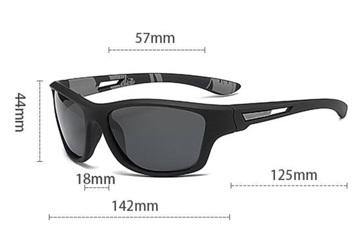 Men Sunglasses Polarized Glasses Fishing Wrap Around Eyewear with Strap and Zippered Case-Black