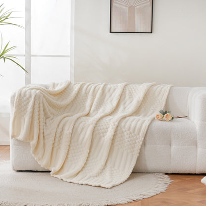 Soft Fluffy Fleece Throw Blanket for Sofa Couch Bed Living Room All Season Cozy-Beige