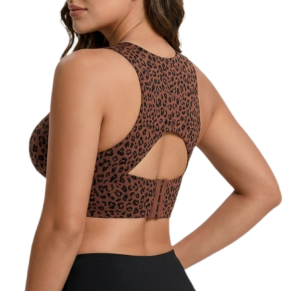 Wireless Front Closure Seamless Full Coverage Cross Back Bra - Brown