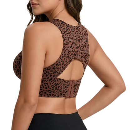 Wireless Front Closure Seamless Full Coverage Cross Back Bra - Brown