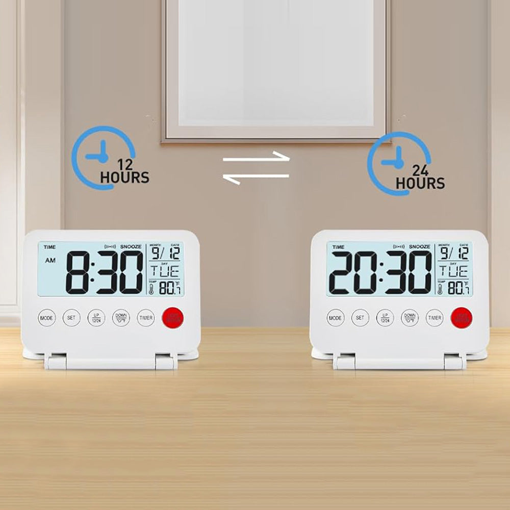 Smart Digital Alarm Clock with Temperature Display Snooze Function and LED Backlight White