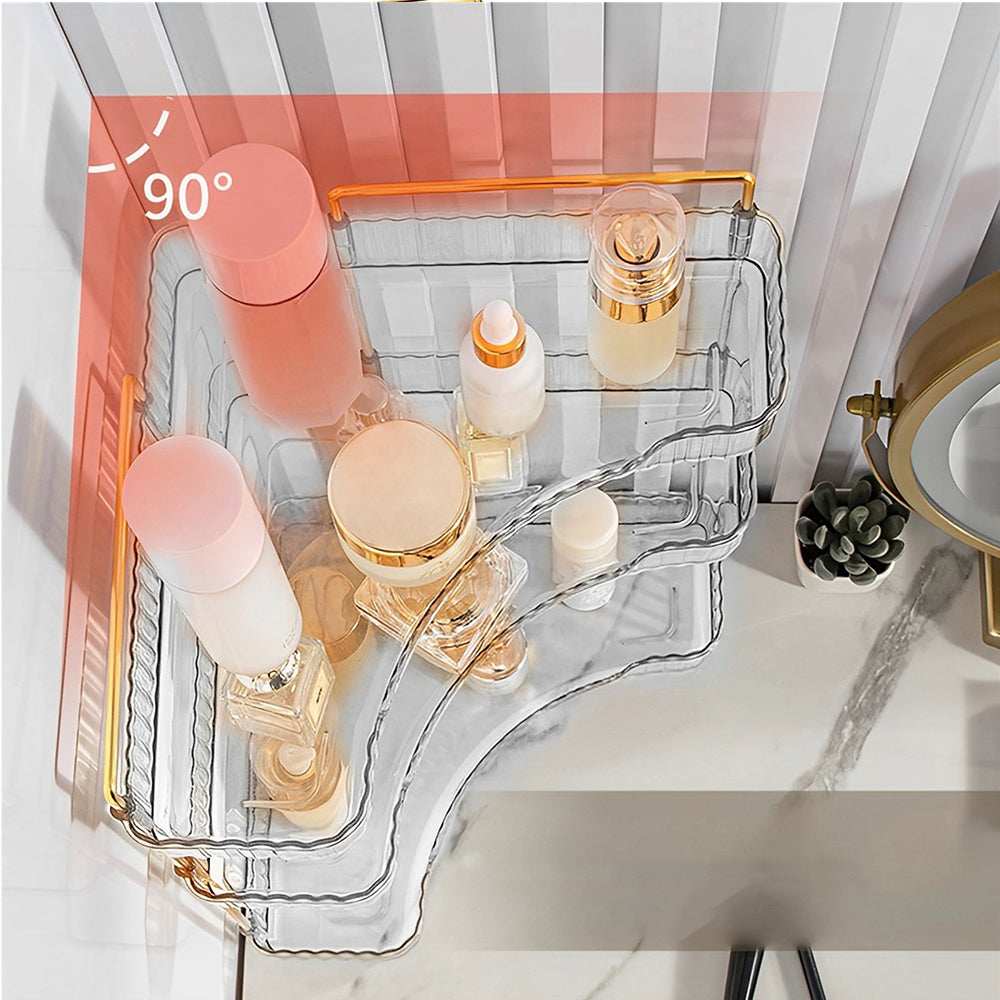 2-Tier Bathroom Corner Counter Organizer Countertop Vanity Rack Kitchen Spice Holder Clear