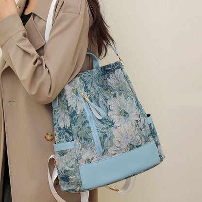 Printed Anti-theft Backpack Multifunctional Large Capacity Travel Bag Blue