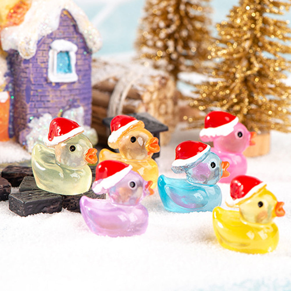 28Pcs Christmas Mini Luminous Resin Ducks Ornaments Desktop Miniature Garden Decorations