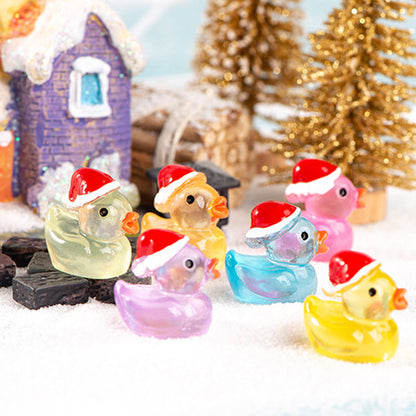 28Pcs Christmas Mini Luminous Resin Ducks Ornaments Desktop Miniature Garden Decorations