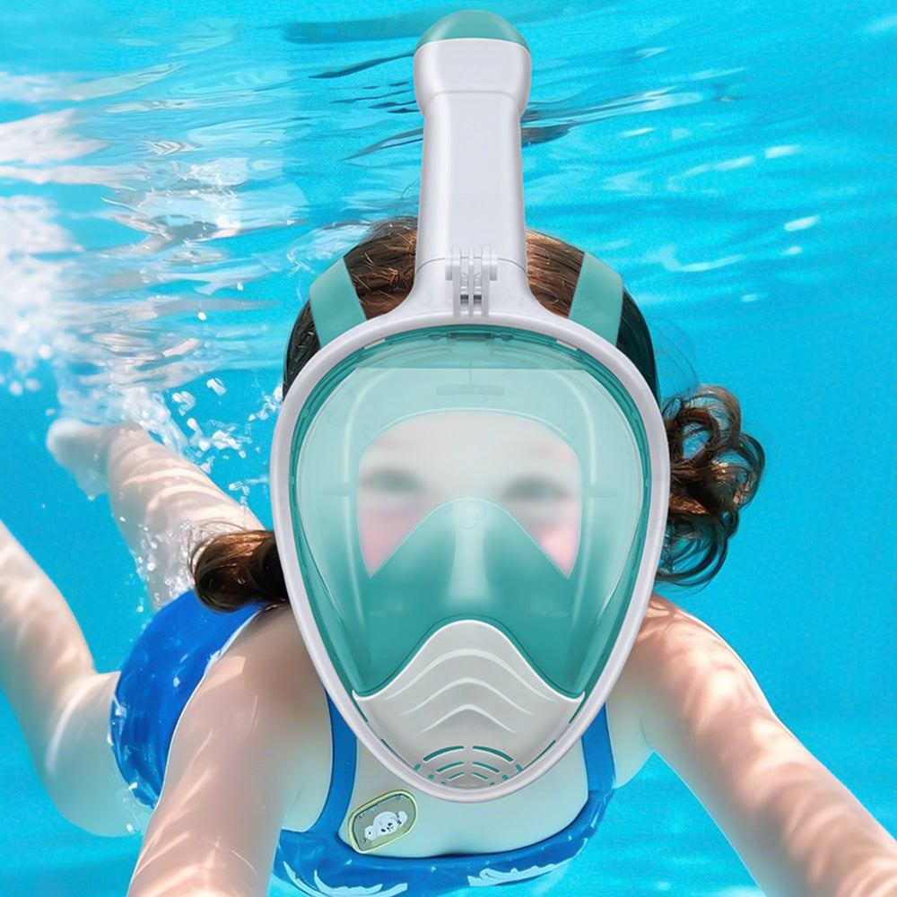 Full Face Snorkel Mask ¨C 180 Degree Panoramic View Anti-Fog & Leak-Proof Design White Green