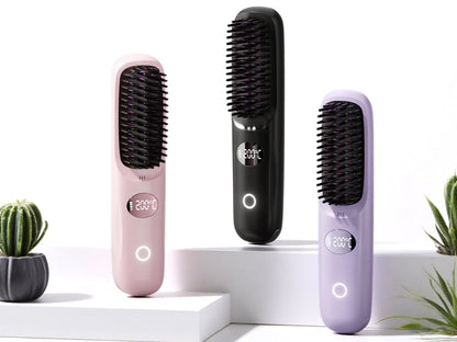 Hair Straightening Brush USB Rechargeable with LED Screen
