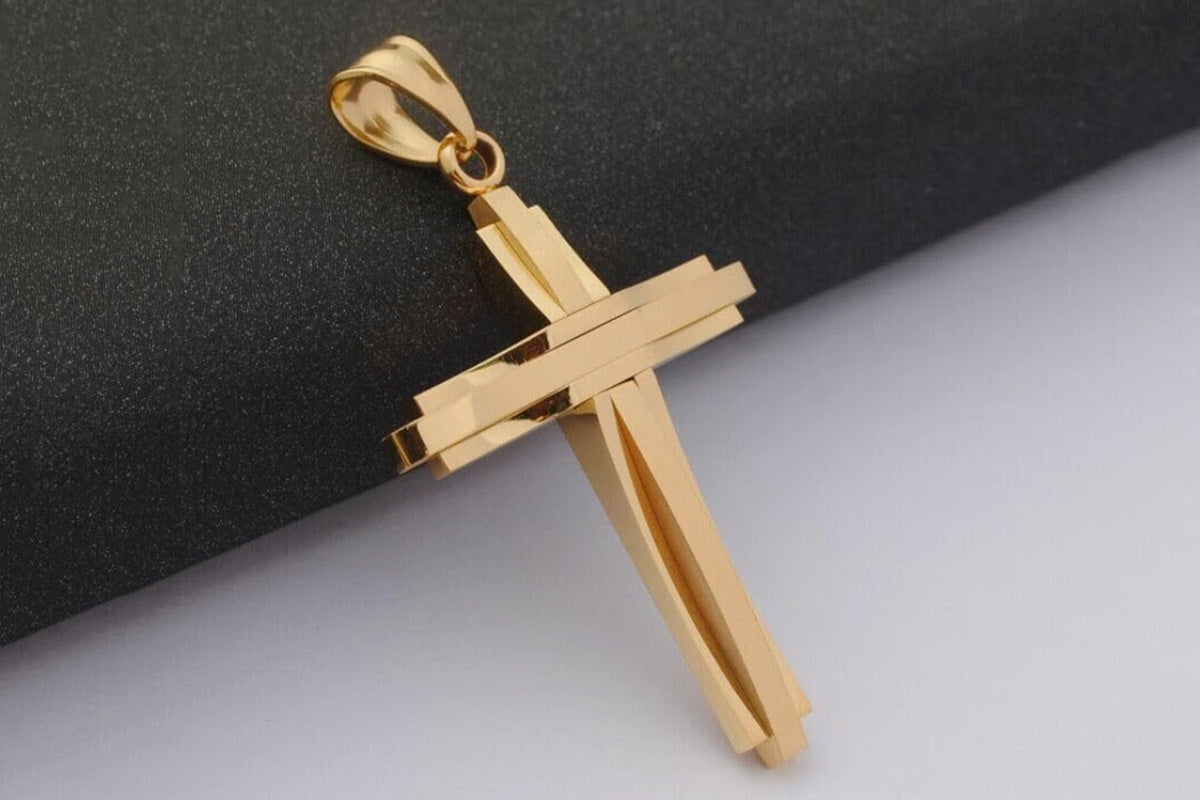 Crucifix Pendant Necklace Titanium Steel Unisex Chain -Gold