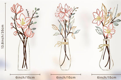 3Pcs Metal Flowers Wall Art Wall Decor Sculptures Hanging for Kitchen Living Room -Pink Flowers