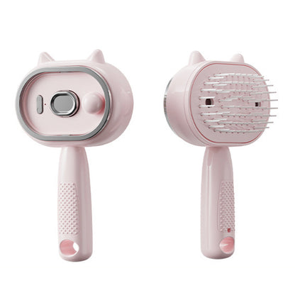 Electric Spray Hair Brush with Cat Ear Design and One Click Cleaning - Pink