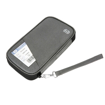 RFID Blocking Passport Holder Family Travel Card Organizer With Zipper Grey
