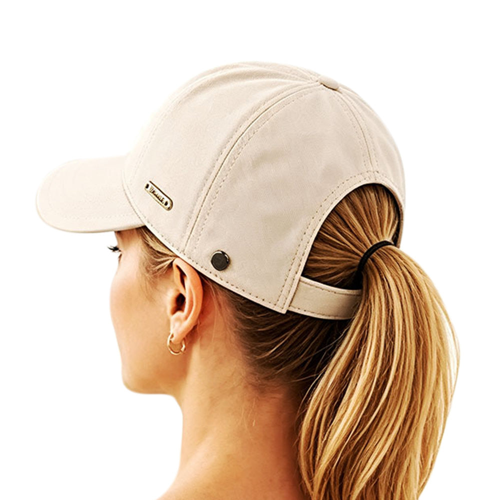 Wide Brim Quick Dry Foldable Sun Hat with Ponytail Opening - Beige