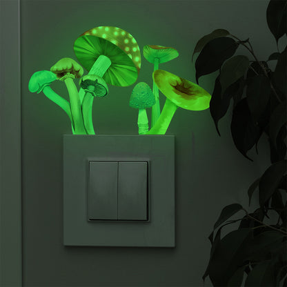 2Pcs Glow in The Dark Mushroom Wall Sticker Luminous Mushroom Light Switch Decals Red and Multicolour